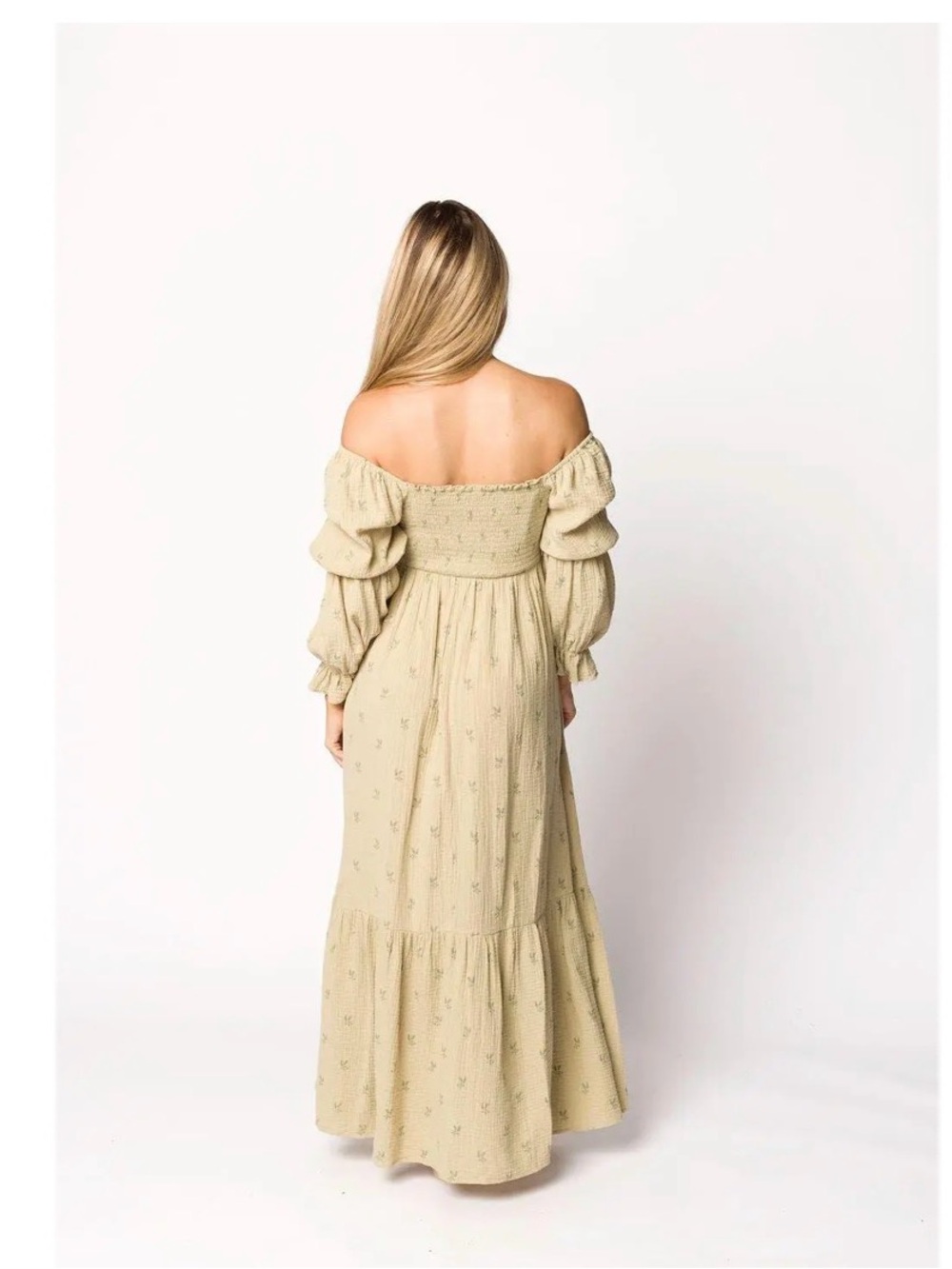 Smocked Square-Neck Maxi Dress in Sage - Picture 3 of 6